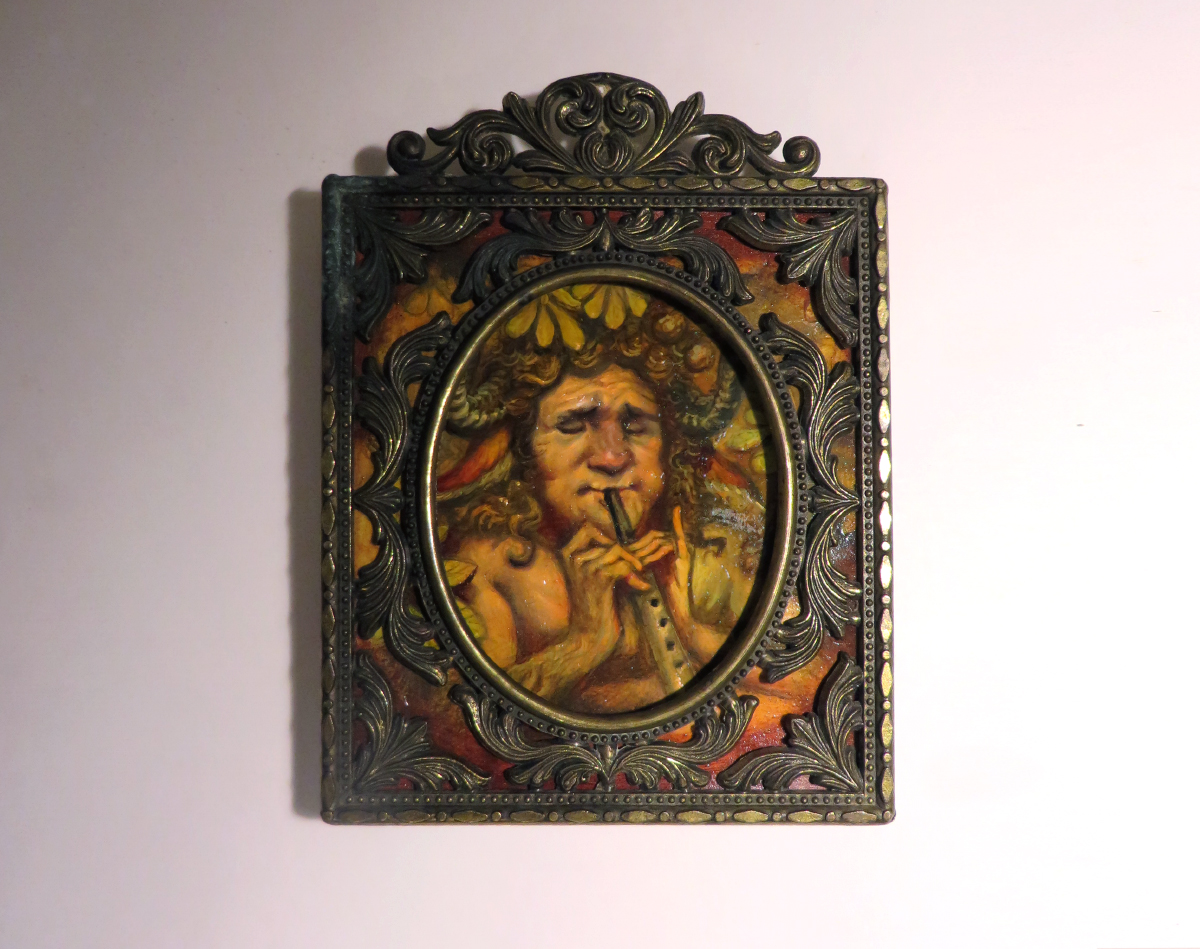 "Faun of Karya" the faun of the nut tree Justin Gerard 2.5"x3" oil on Strathmore series 500