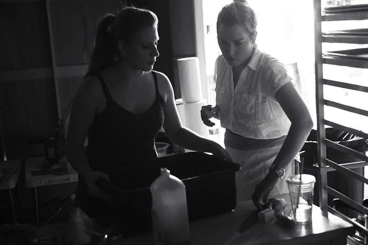 With shopper Becky Prescott on the set of a production. Photo by Christine Hall.