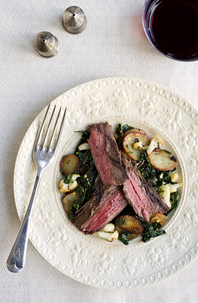 Grilled Steak with Potato Cauliflower Hash