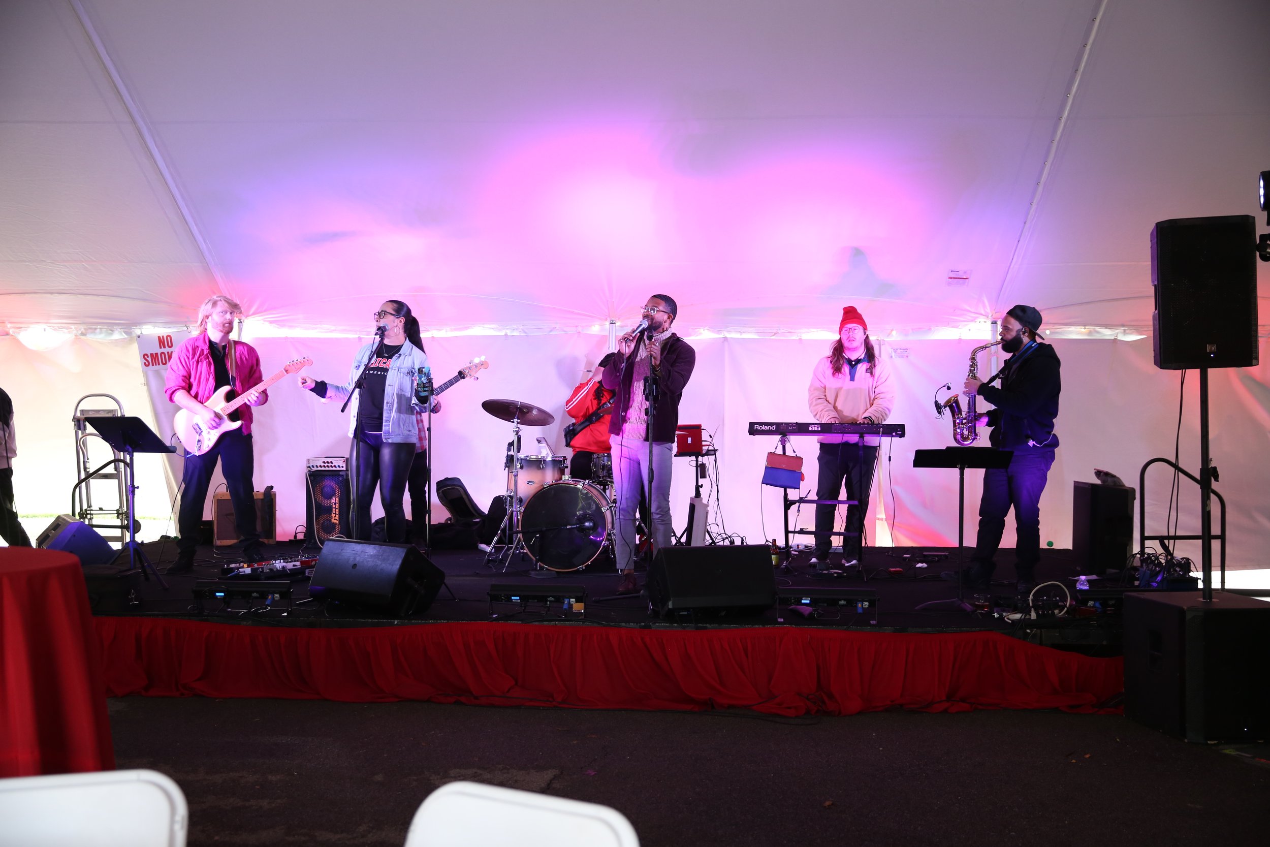  The Bluewater Kings perform inside the tailgate tent. 