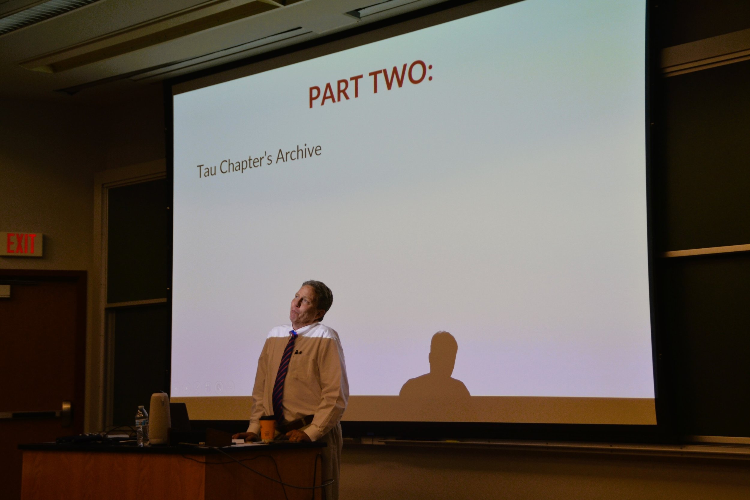  Tau Chapter Archivist Jon Myers '81 introduces part two of the history presentation. 