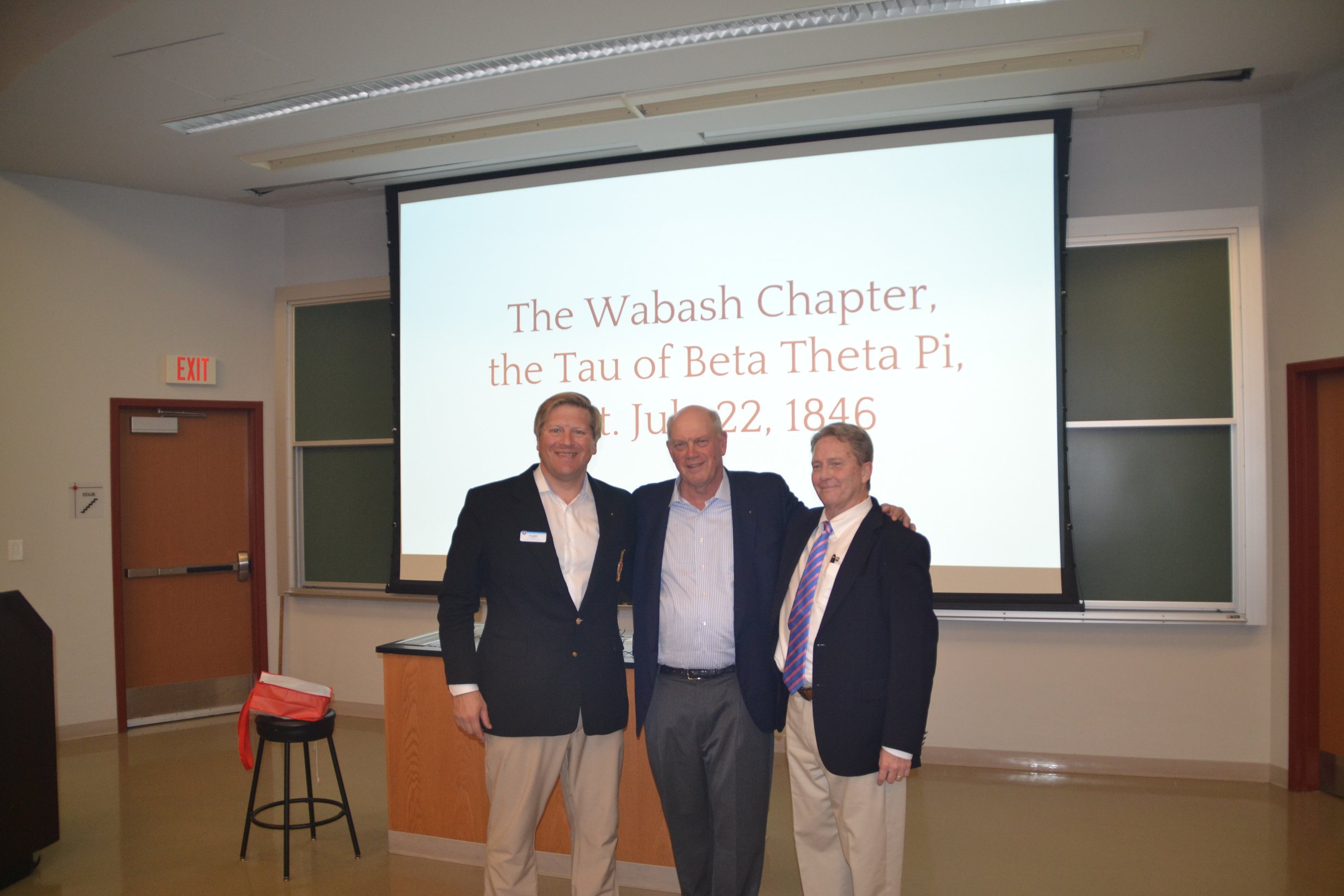  Zac Haines Miami '05, Bob Grand '78, and Jon Myers '81 gather for a photo following the history presentation. 
