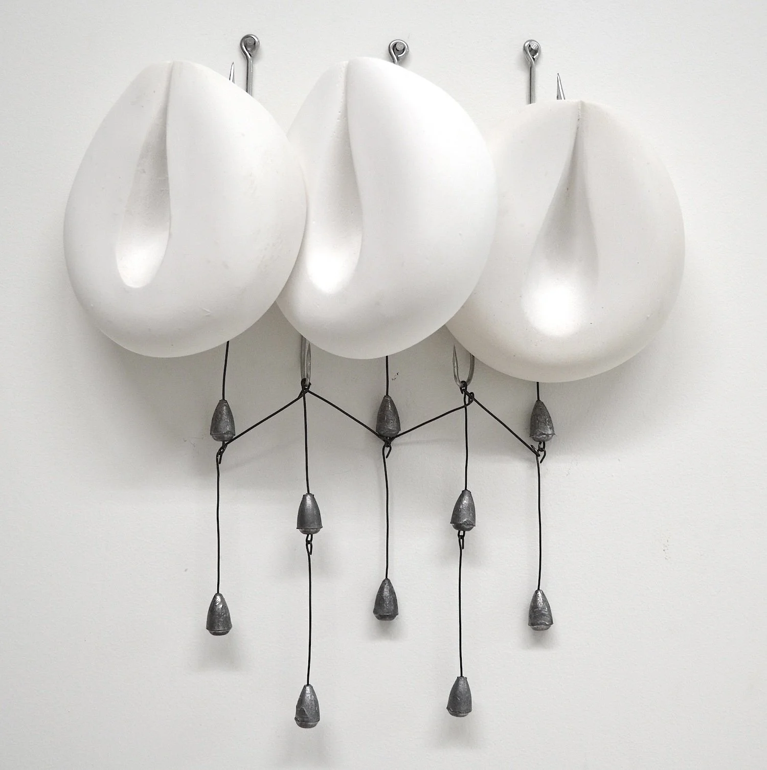  Study:AS02 casting stone, wire, lead weights, fishing hooks 12 7/8” x 11” x 3 1/2” 