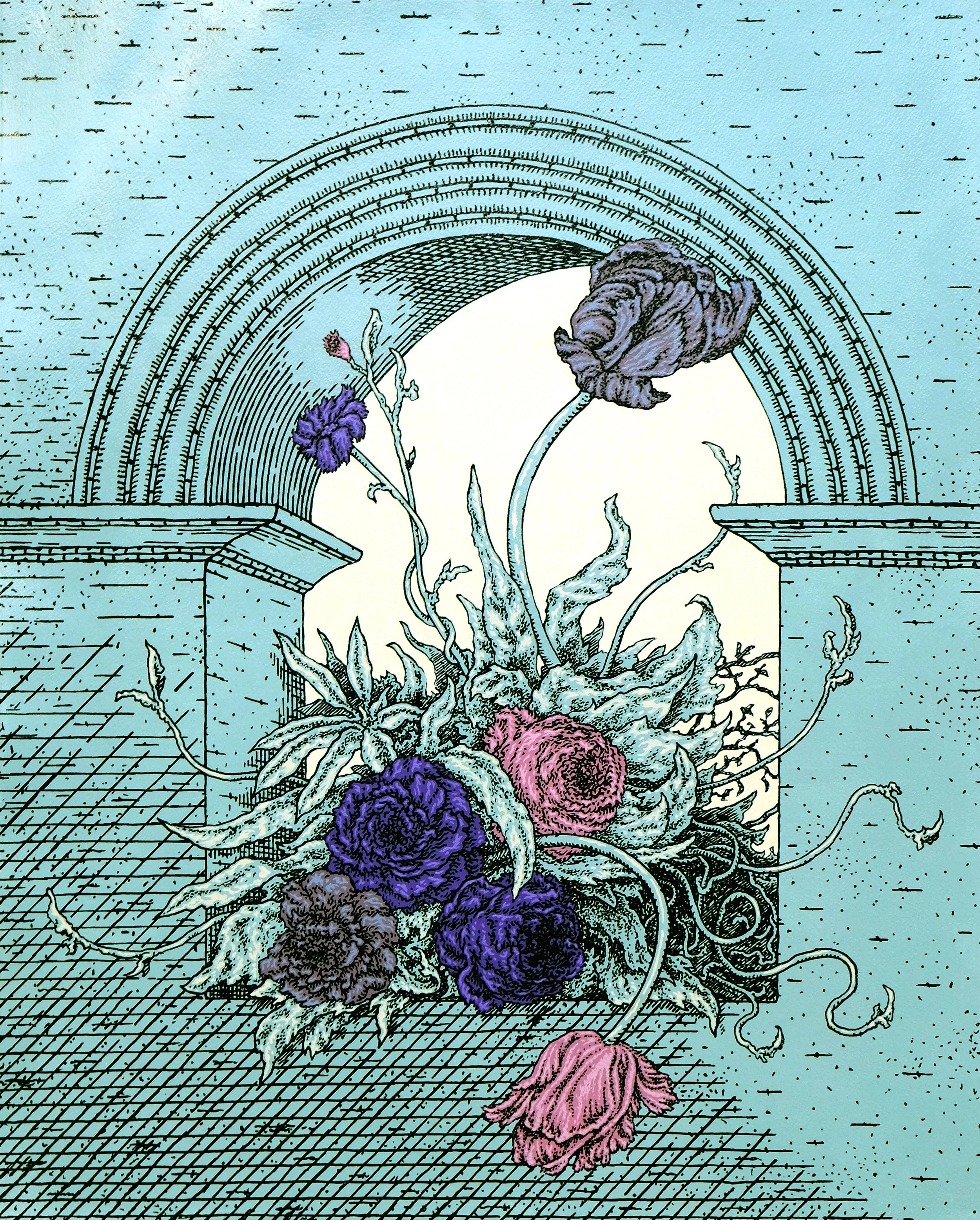 Still Life with Pink and Purple Flowers