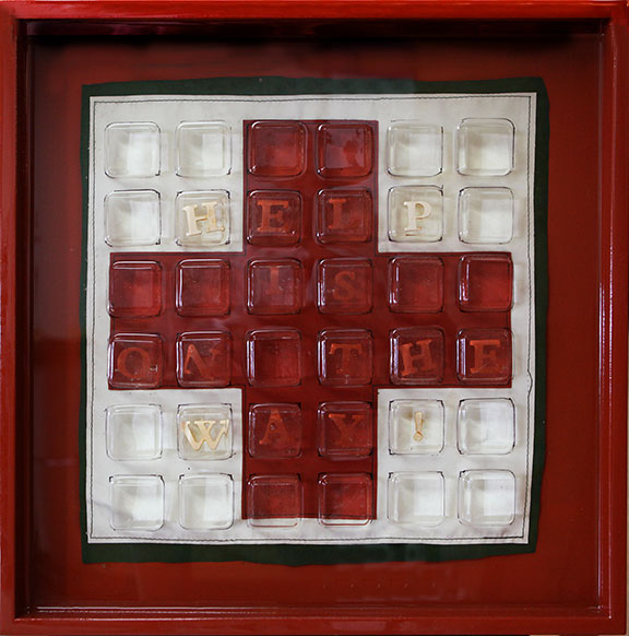 Help is on the Way!, 2013, Mixed Media on panel, 24" X 24" from "EVIDENCE" (sold)