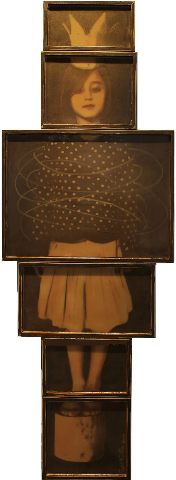 Crowned Girl, 6 panels, 2012, 72"x25", Mixed Media/Rubber (Samantha) (sold)