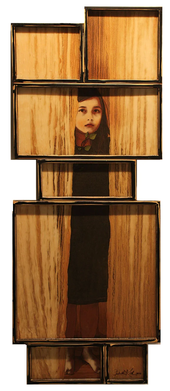 Not Afraid, 7 panels, 2012, 67"x25", Mixed Media/Rubber (Anna)