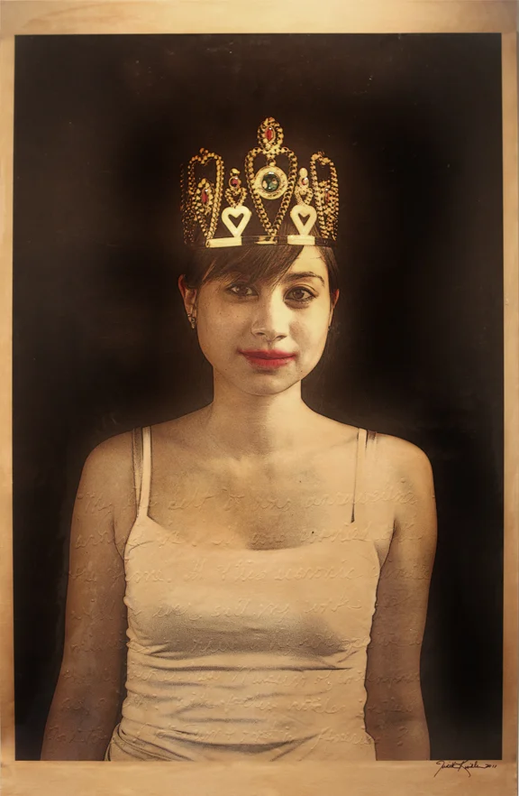Messy Crowned Girl , 2011, Mixed Media on Canvas 70" X 36 (sold)