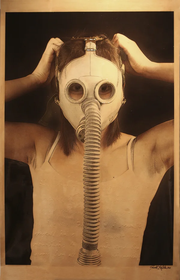 Hiding Behind a Mask , 2011, Mixed Media on Canvas 70" X 36 (sold)