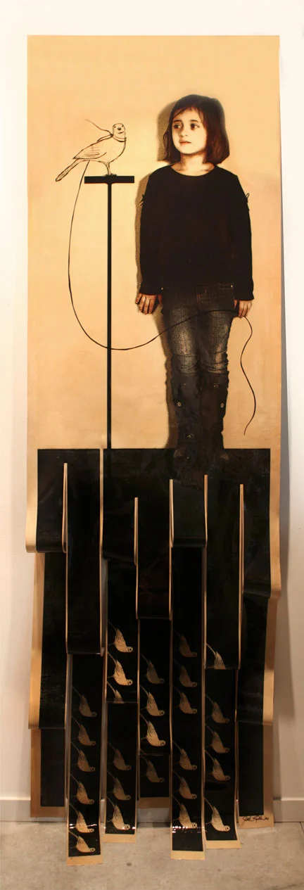 Goodbye Little Bird, 2011, Mixed Media on Canvas, 130" X 36