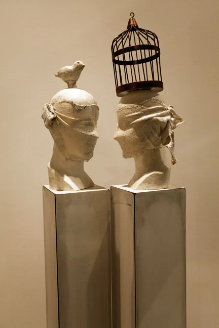 It Seems Like you Really See Me, 2011, Mixed Media including Pedestals and Bas,e 60" X 17.5" X 9" (sold)