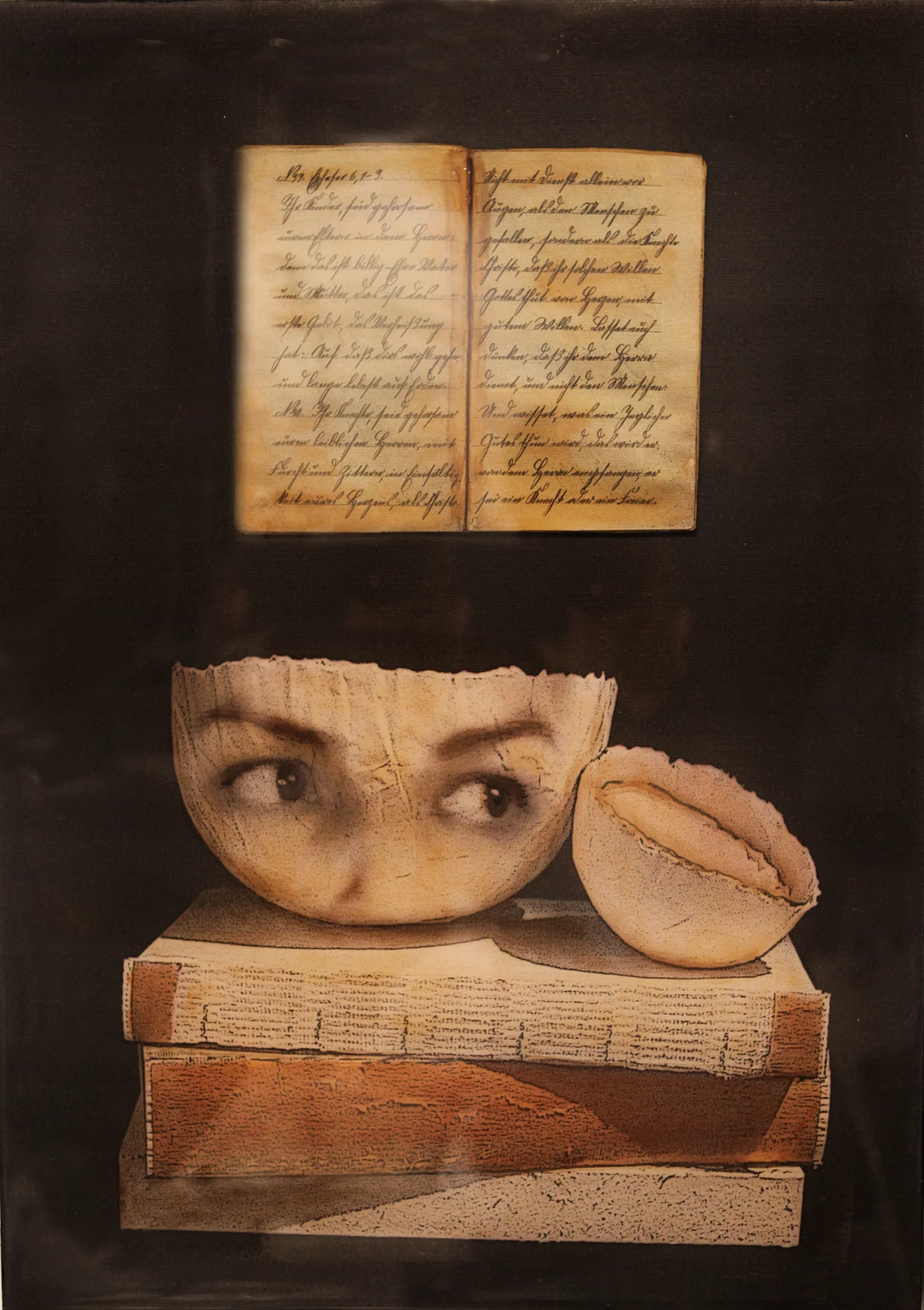 Observing the Past I, 2013, Mixed media on panel, 24" x 14"