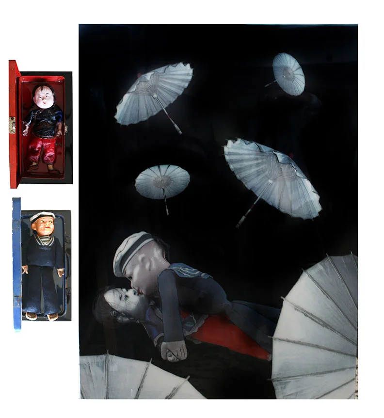 Diplomatic Relations, 2013, Mixed Media on 3 panels, Large panel: 48" X 36", 2 small panels 13" X 7" each