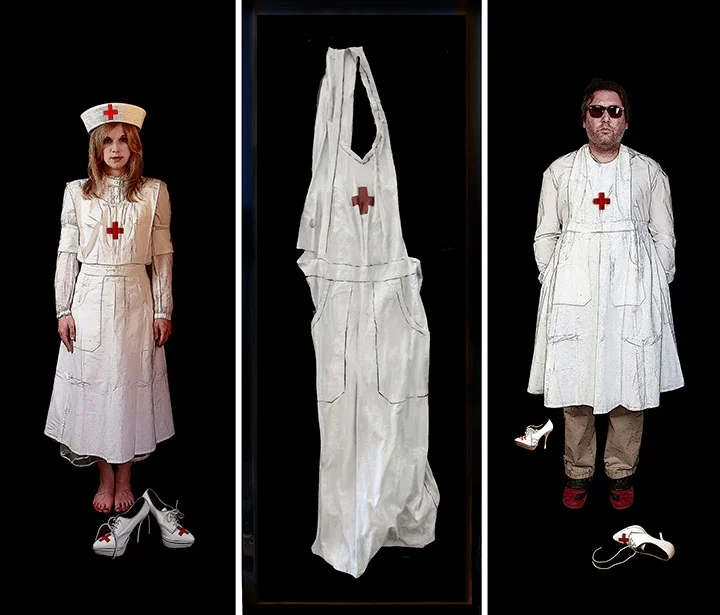 The Nurse, 2013, Mixed Media on 3 panels, 57.5" X 63.5"
