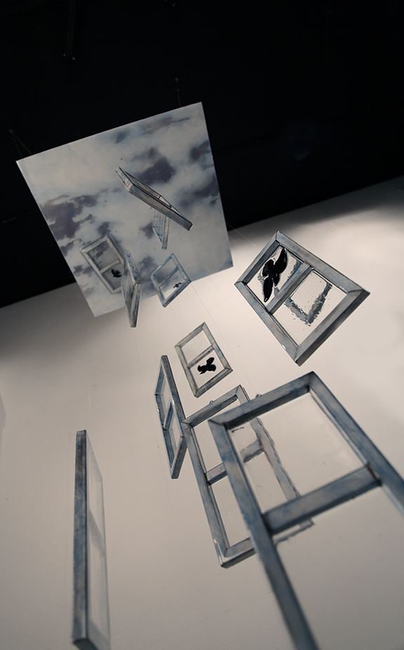 "Sky and Birds" Installation, 2014 (Detail) Mixed Media Installation that is suspended from ceiling