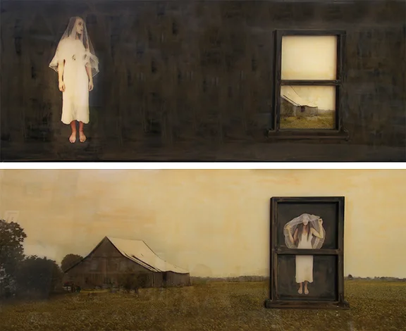 "Virgin Land", 2014, Diptych each panel - 24 X 60, Mixed Media embedded in resin (sold)