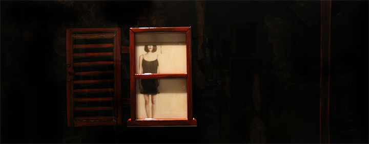 "Waiting by The Window", 2014, 24" X 60", Mixed Media embedded in resin