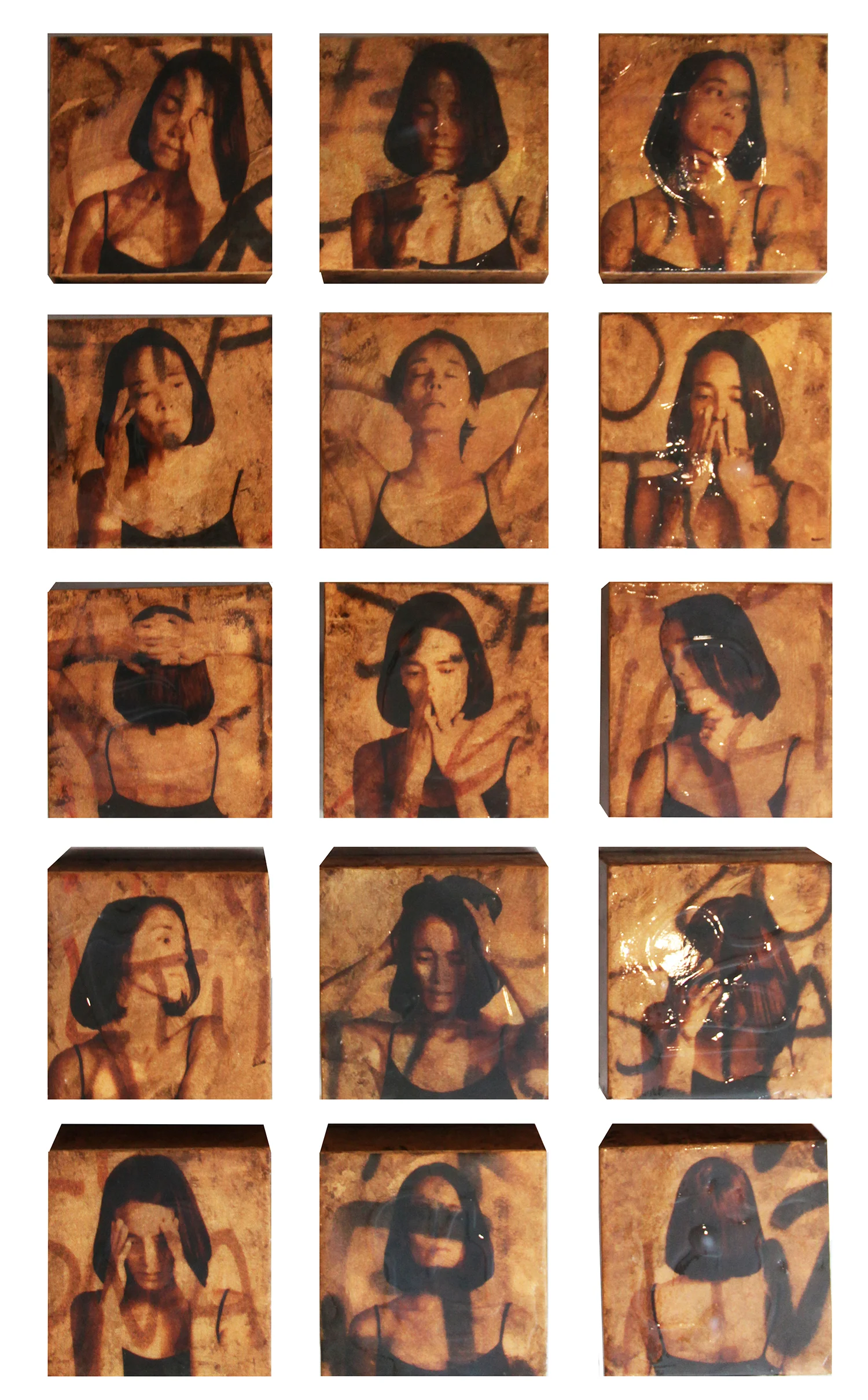 "Emotions", Mixed media on 16 Panels, 2015, Each Panel is 6" x 6" (Sold)