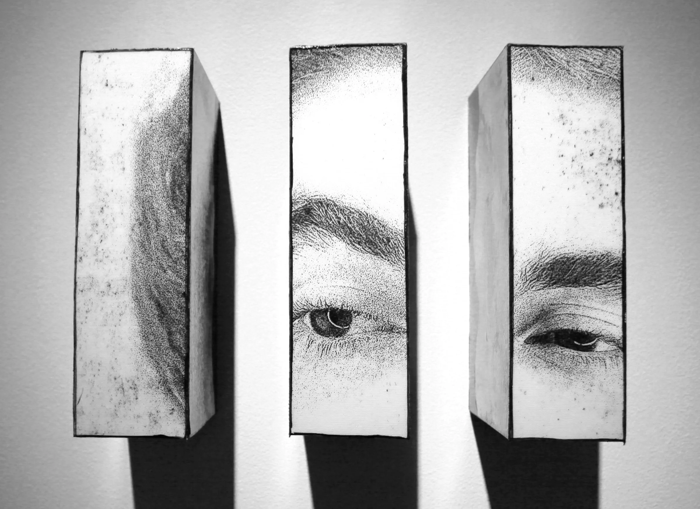 Admirer II triptych, 2016, Mixed Media. 8" x 10" x 4"