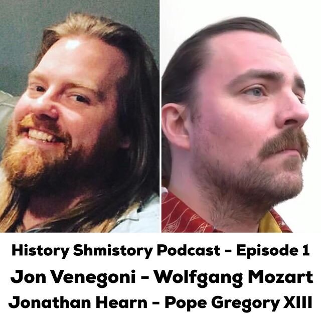 It&rsquo;s a Jonathan-off! On the first episode of The History Shmistory Comedy Podcast, @jonvenegoni learns that he is Wolfgang Mozart, and @jonbonhearn performs as Pope Gregory XIII. Grab it on your favorite podcast player! #historyshmistory #histo