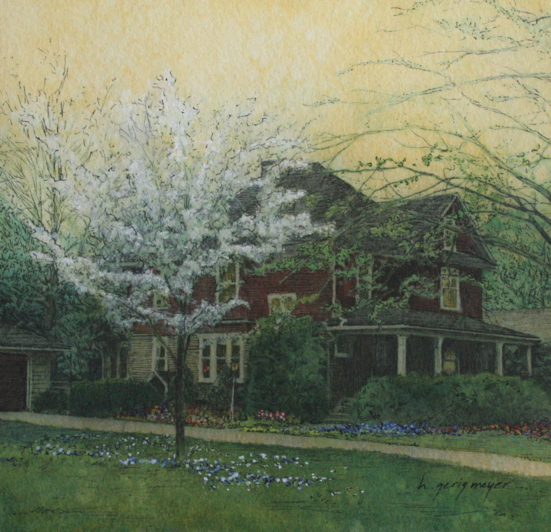 SHENK HOUSE medium: photograph, watercolor, pen size: 5" x 5" date: 2009
