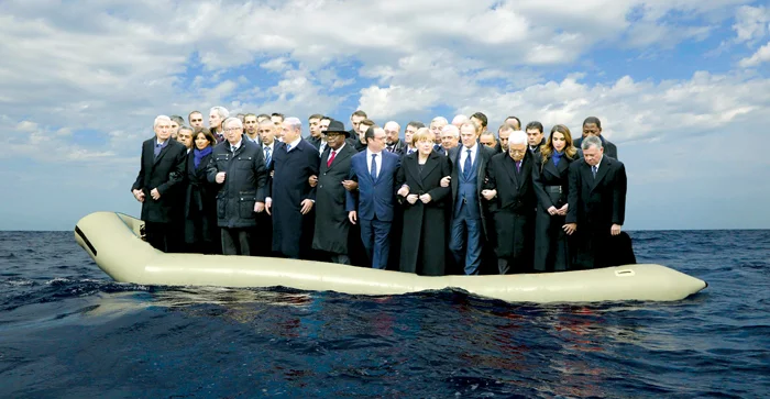 Satirical photo of European, Mediterranean and Middle Eastern political leaders