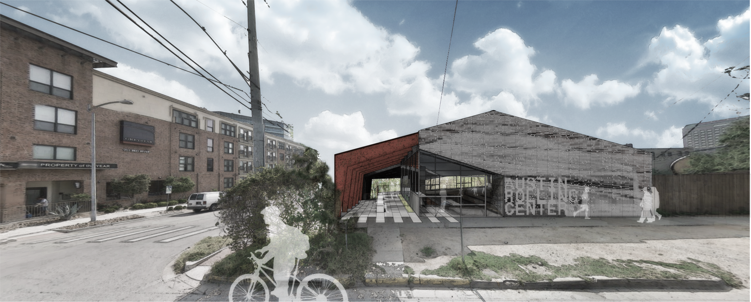 AUSTIN ROLLING CENTER Spring 2014 | Design 6 | Professor Judith Birdsong The Austin Rolling Center is a proposal for a bowling alley/roller rink in downtown Austin. The building sits at 7th and Red River, connecting one of Austin’s busiest