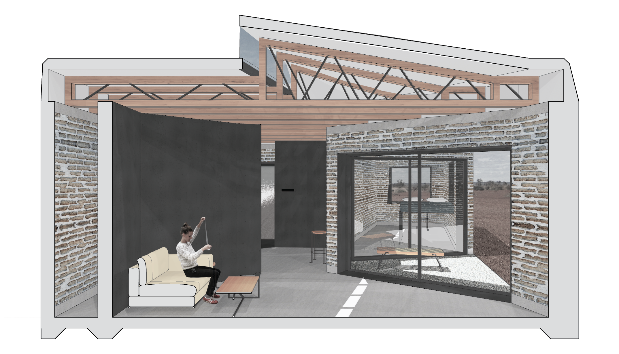 DESIGN MARFA Fall 2014 | Advanced Design: Interiors | Professor Clay Odom This Design Marfa competition entry served primarily as a catalyst to explore how spaces are programed, and how program leads to the generation of form. The process b