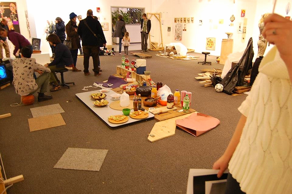  The gallery, which was camped out in, hosted a potluck picnic opening night (12.12.12), imagined and actual rafts, dwellings, and artifacts. &nbsp; 