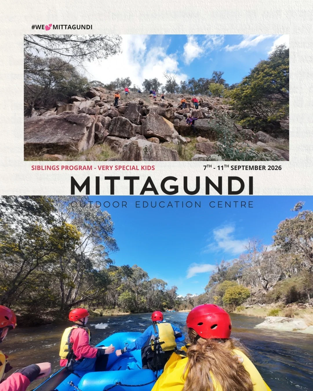 🚣&zwj;♂️🙌 Back in 2015 we first welcomed the siblings of @veryspecialkids to Mittagundi and since then we've loved having them return each time.

At our recent Melbourne Event our 2026 team got to meet family support practitioners Maddie and Chanel