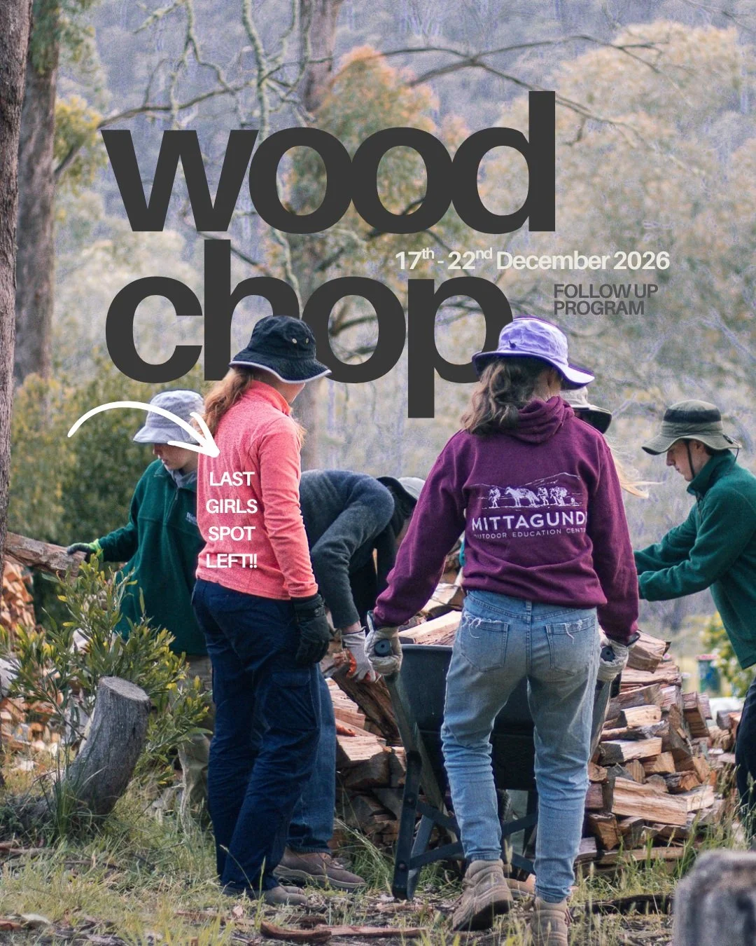 🪓🪵 Last spot left! 

Just one girls spot and a few boys and non-binary spots left.

Help us fill the woodshed for next Winter and enjoy some time on the farm with some good people!

This program is a follow-up for young people who have already comp
