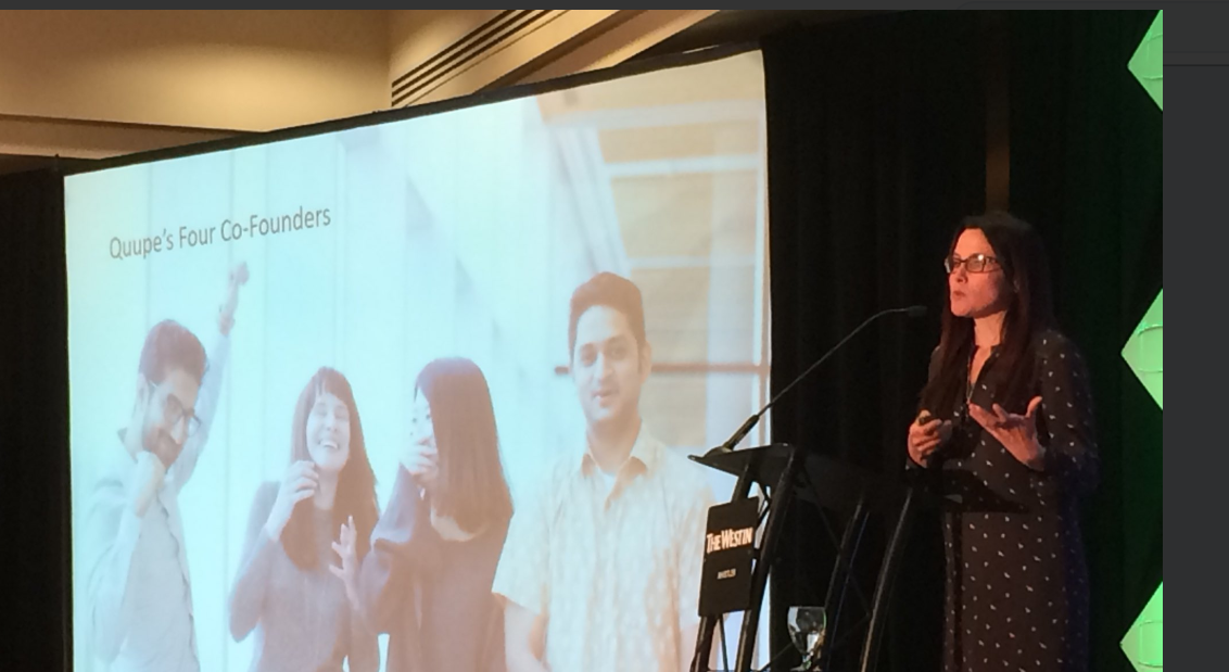 Angela presenting a keynote at the Recycling conference of BC this year (photo credit: Quupe)