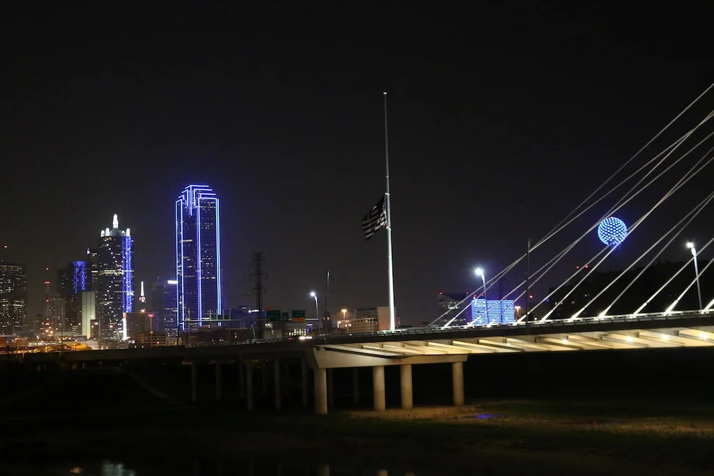 The Dallas skyline turns blue supporting our fallen officers