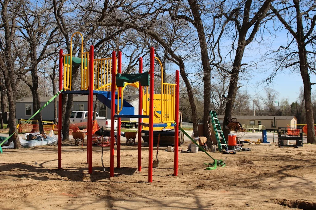 The new playground area at Hardrock Park - a renovated manufactured housing community in Grand Prairie, TX