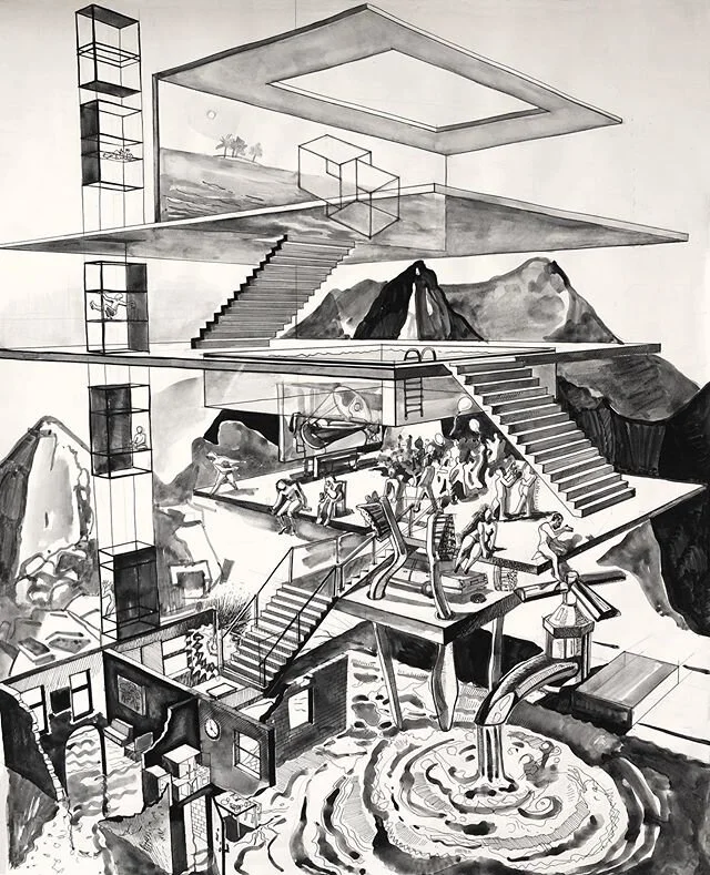 Revisiting my old drawing. I pulled all-nighter drawing this one. I believe this was an assignment for one of the concept class. The idea was to use #perspective and #blackandwhite #drawing. It&rsquo;s a complex narrative starting from the bottom up,