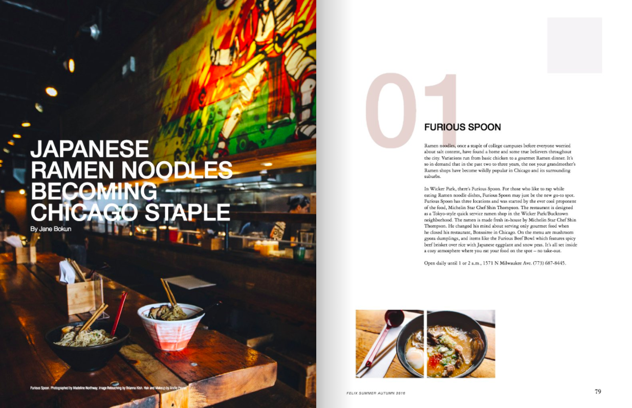 Food restaurant editorial for Chicago magazine Felix Magazine shot by Madeline Northway. Furious Spoon Ramen