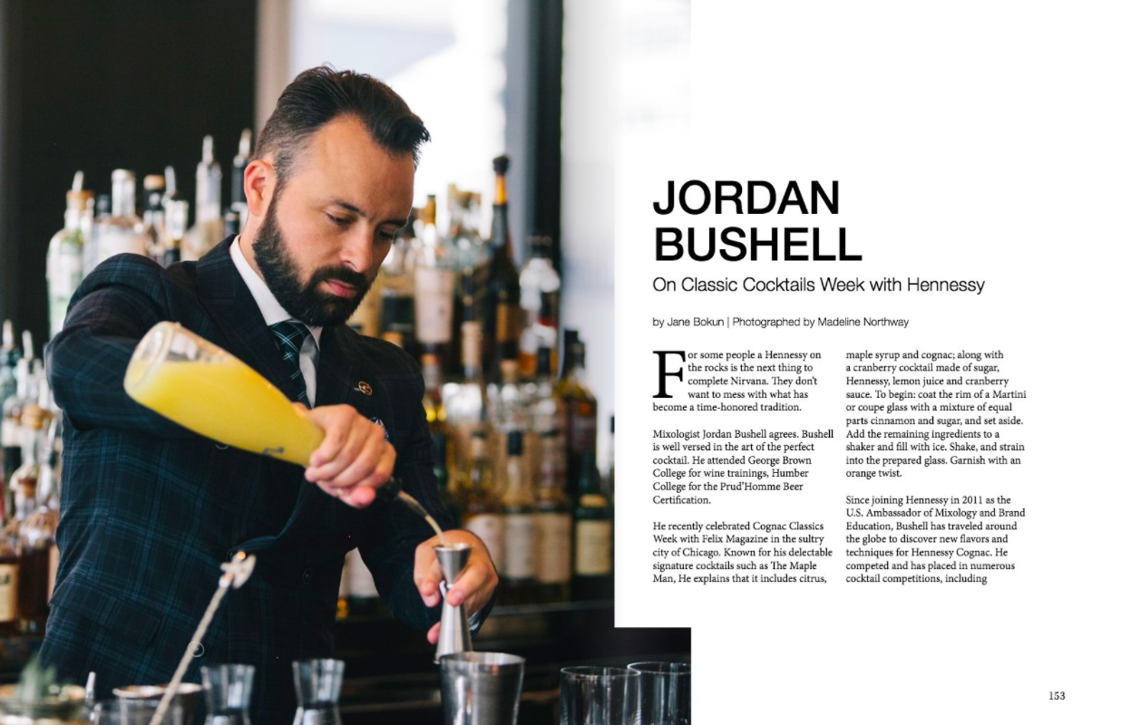 Food and beverage photography of Hennessy Cognac editorial feature Chicago magazine Felix Magazine shot by Madeline Northway