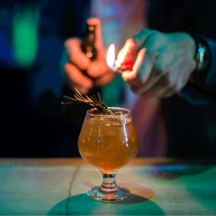 Emporium Popup Bar Cocktail for Harry Potter pop up in Chicago. Flaming Cocktail
