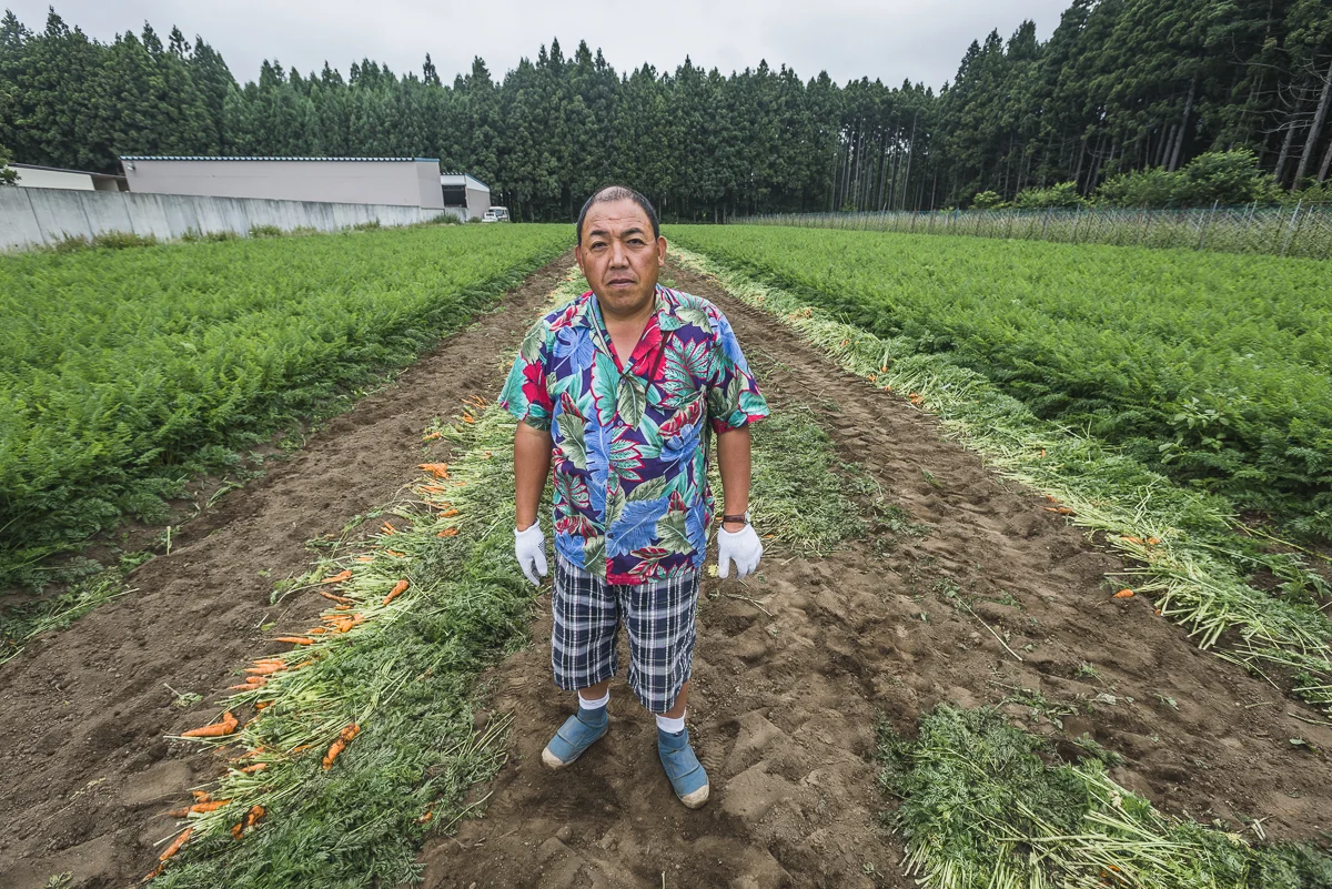  Kawasaki Hitoshi, 54, Gonohe, Carrots  Hitoshi is a second generation carrot farmer with two daughters that live in Tokyo, neither of whom will take up his business. 