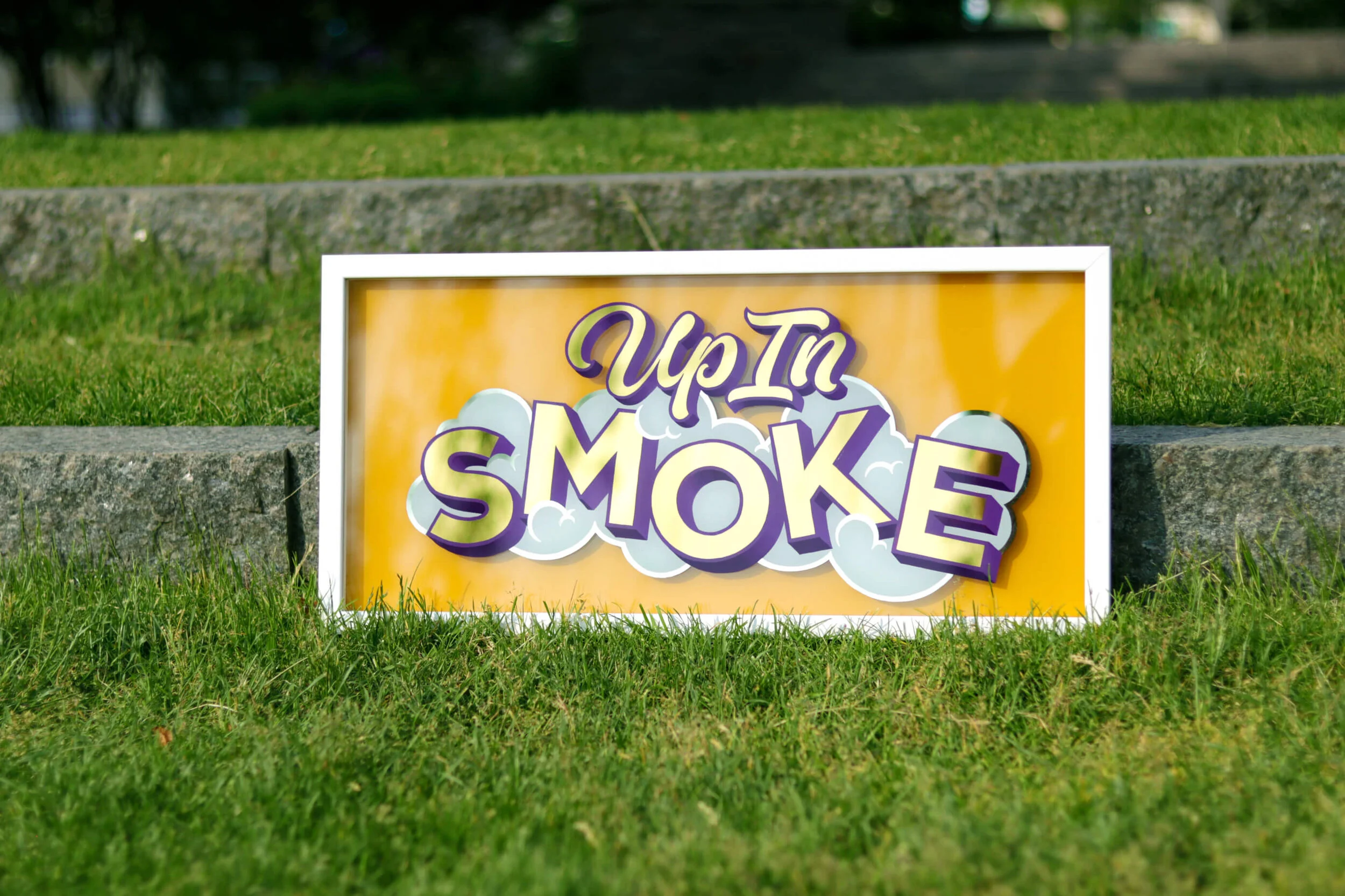 Handpainted gold leaf shop sign for Up In Smoke’s flagship store