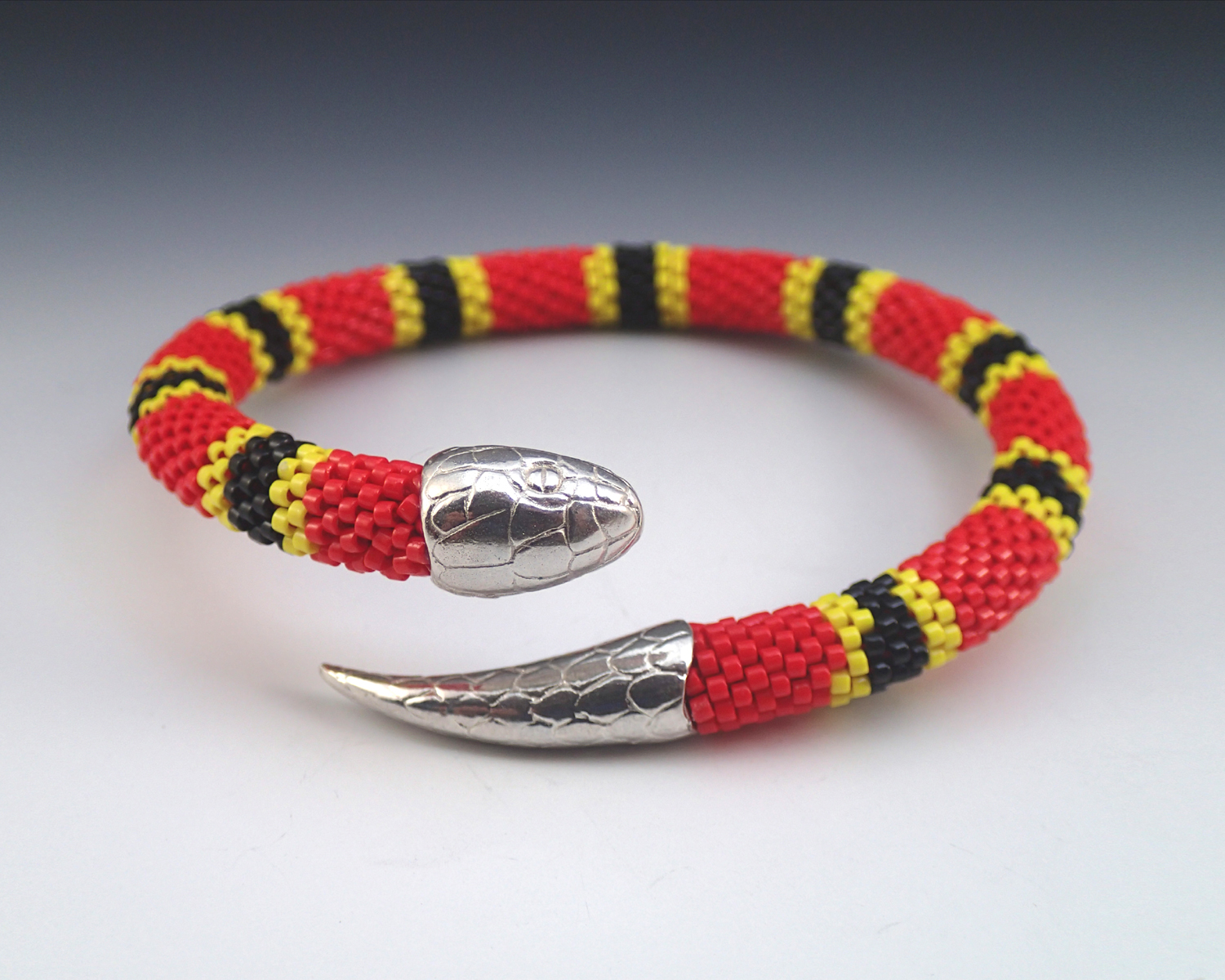 "Coral Snake" bead crochet with sterling caps