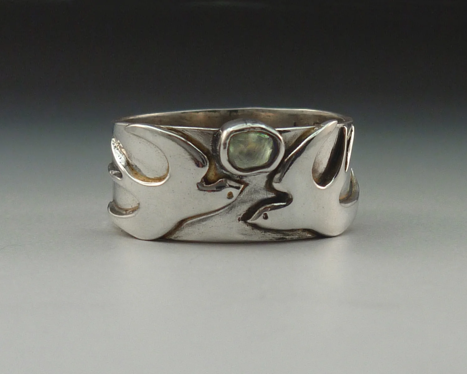 Commissioned engagement ring, sterling with green diamond crystal