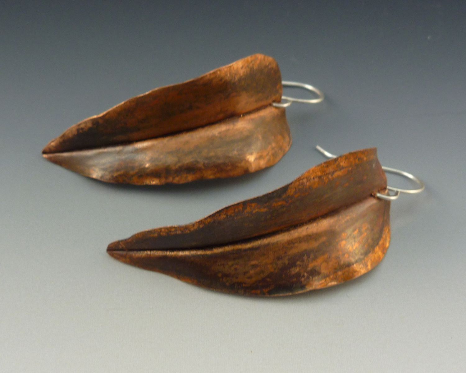 Recycled copper forged leaf earrings