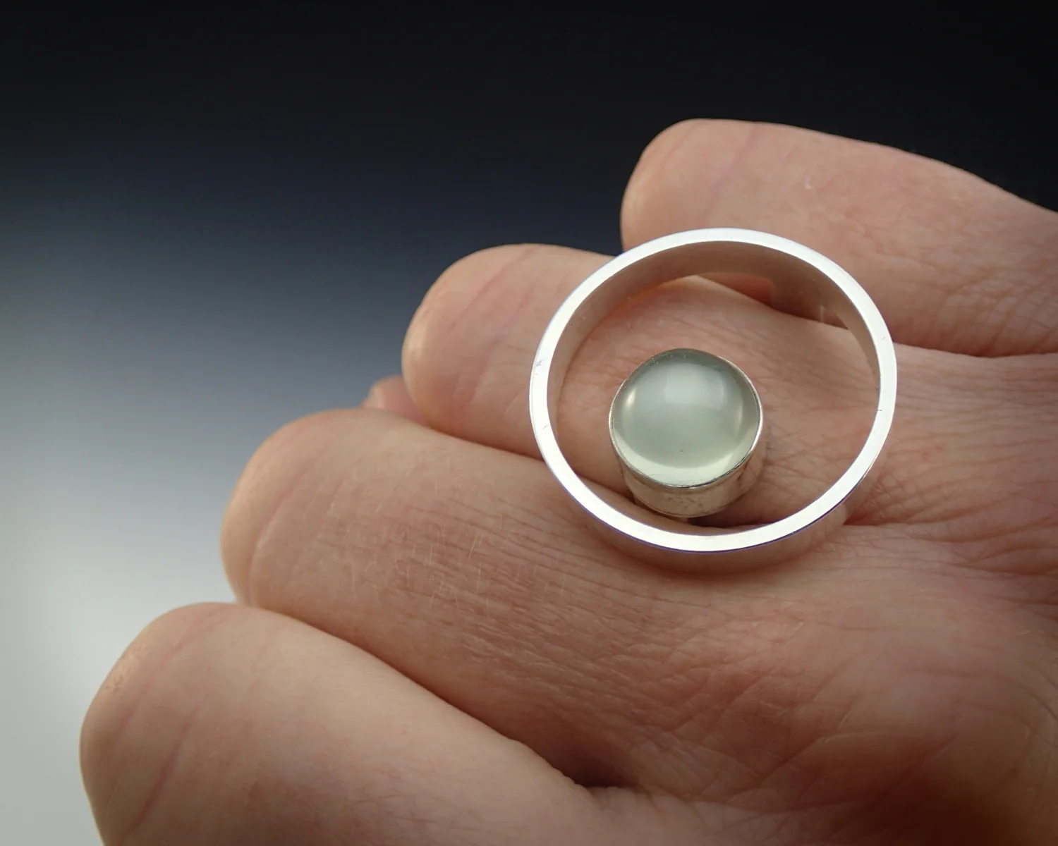Orbit - Green Moonstone, sterling statement ring
