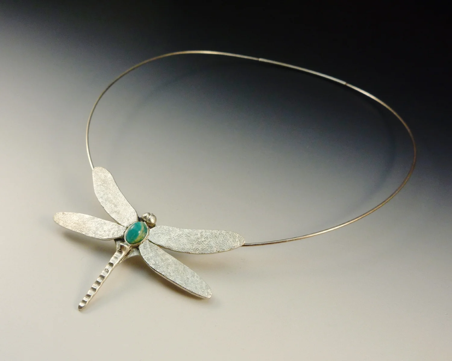 "Dragonfly" PMC fine silver, amazonite, sterling neck wire