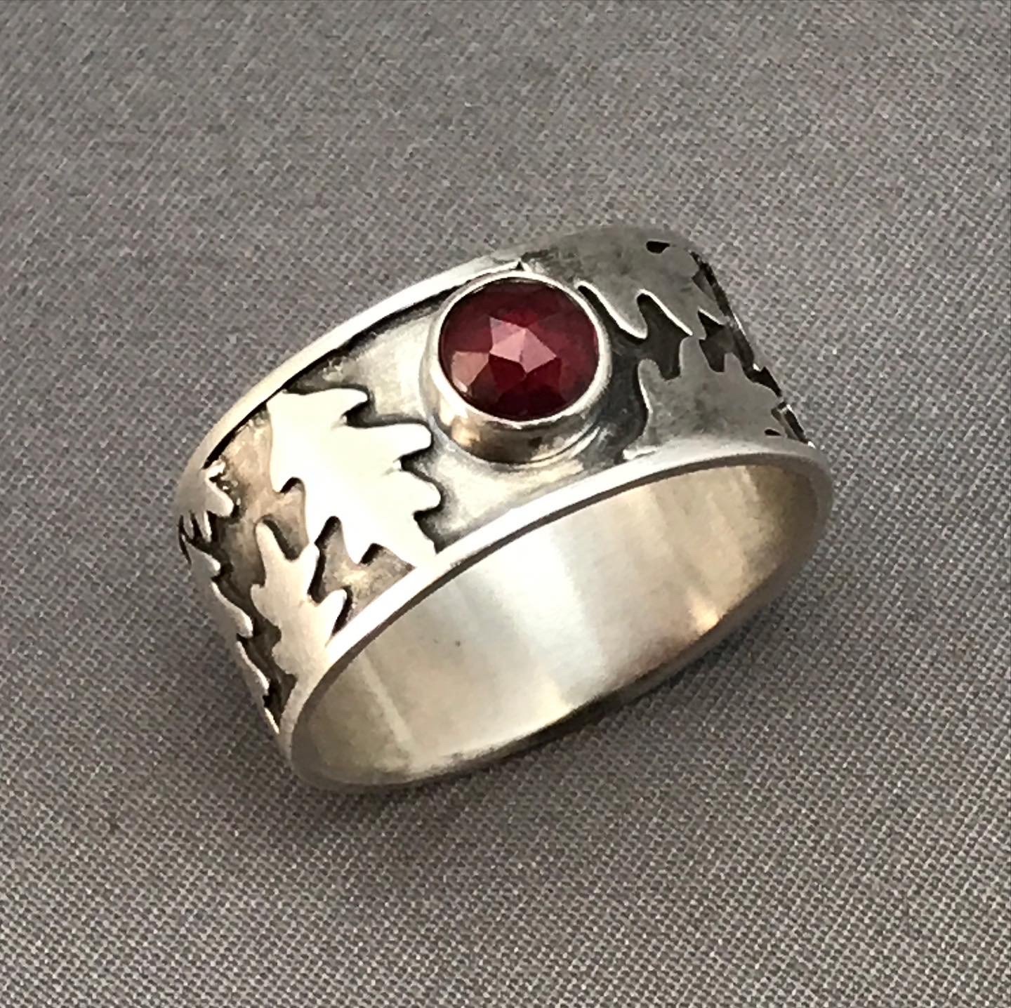 Garnet Ring with Oak Leaves