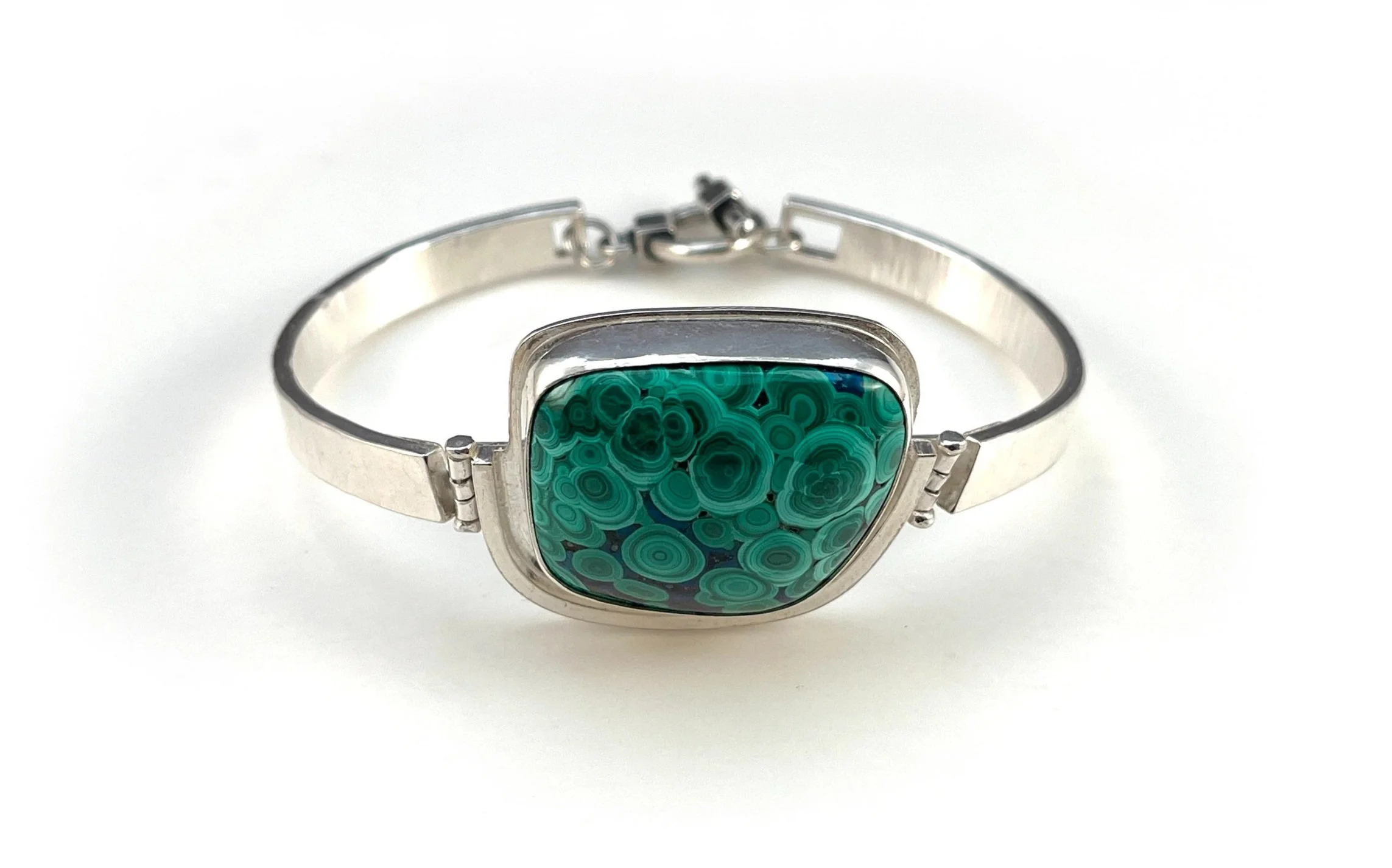 Malachite hinged sterling bracelet