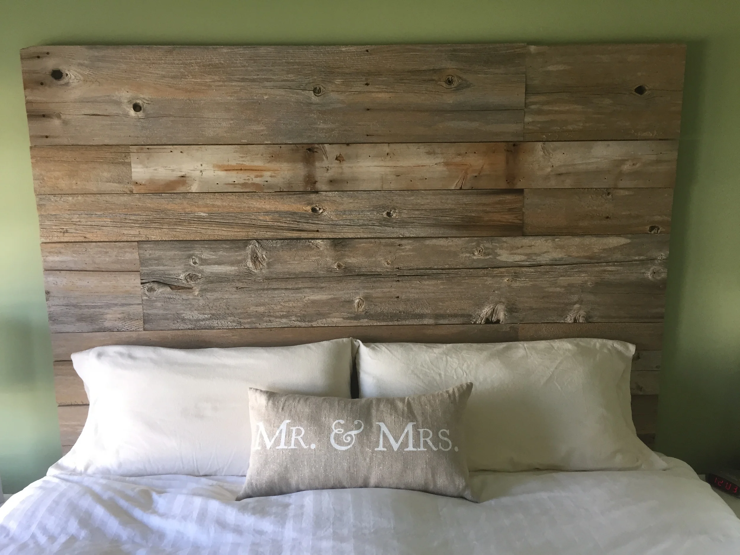 Reclaimed barnwood headboard