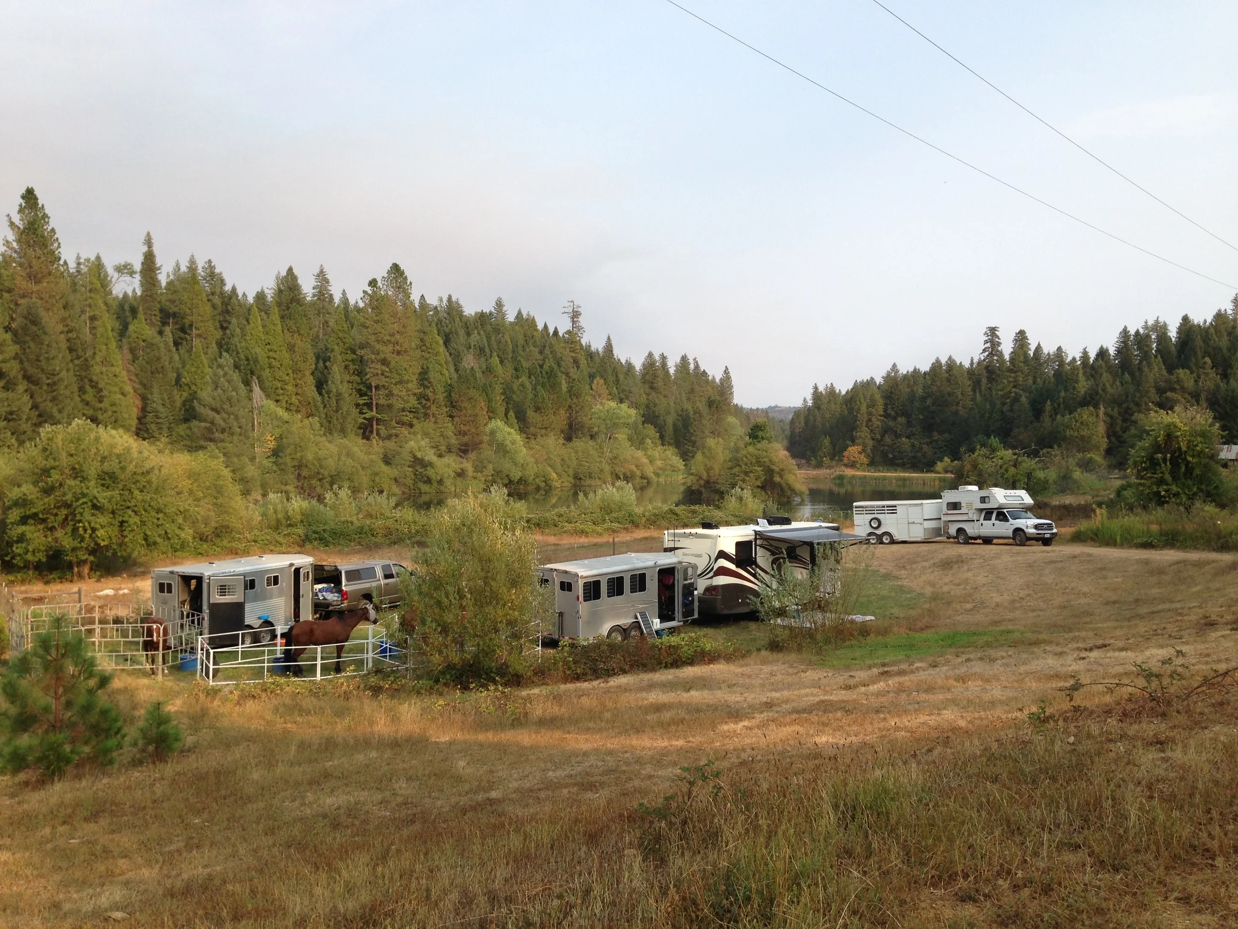 the ride camp (see the pond behind the farthest white truck?)