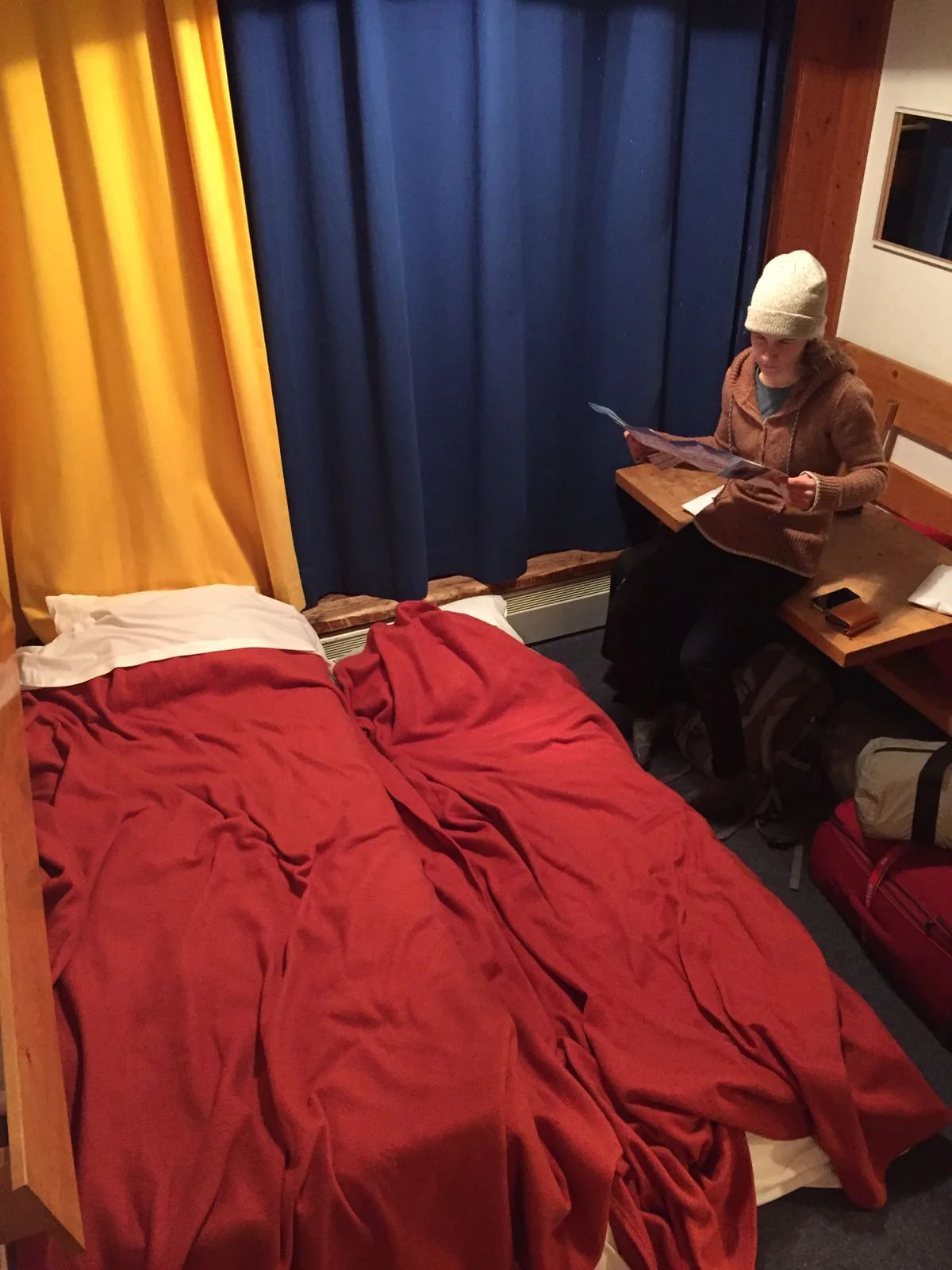 Our beds (with me for size reference)